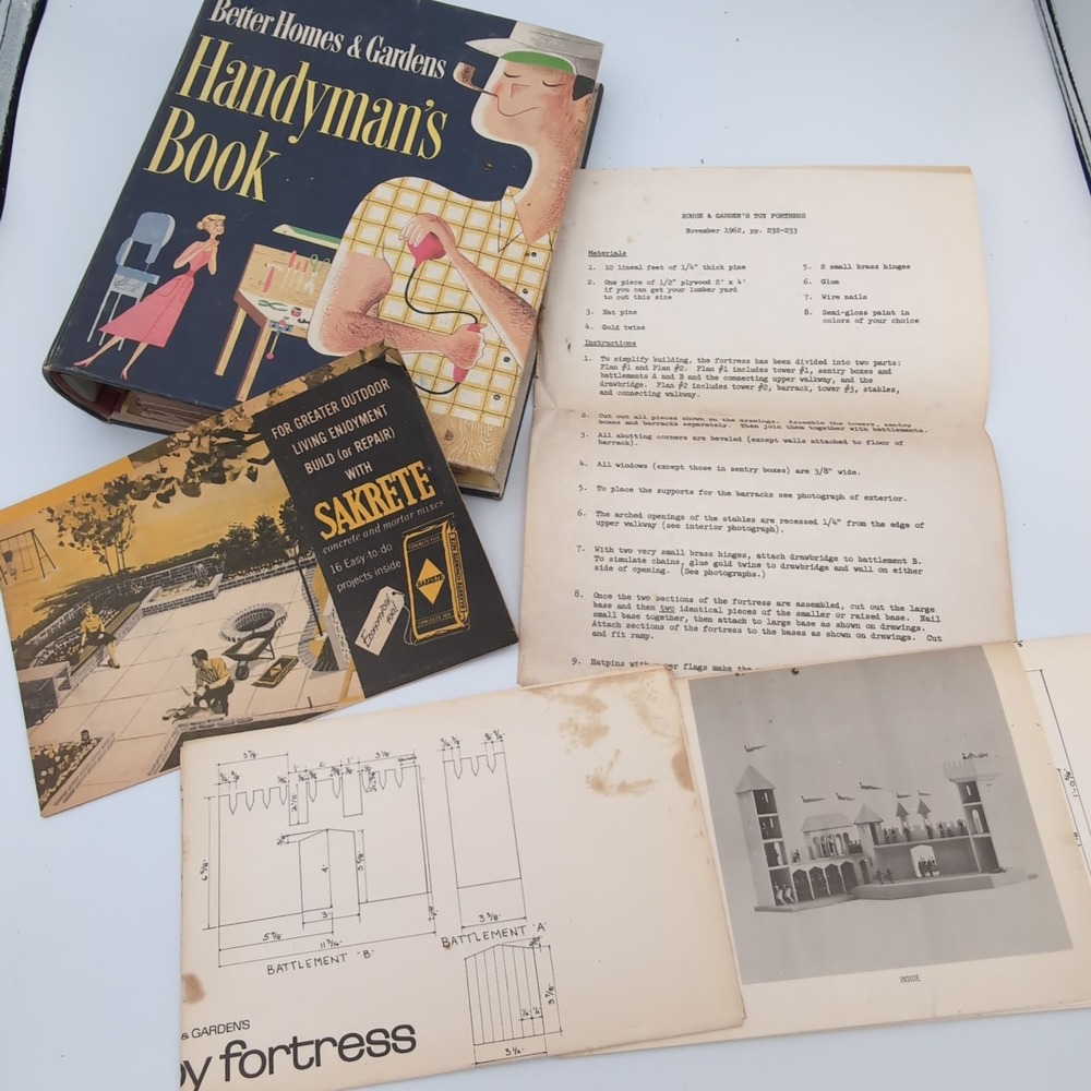 LOT Better Homes & Gardens Handyman's Book + Toy Fortress Plans Sakrete Ephemera